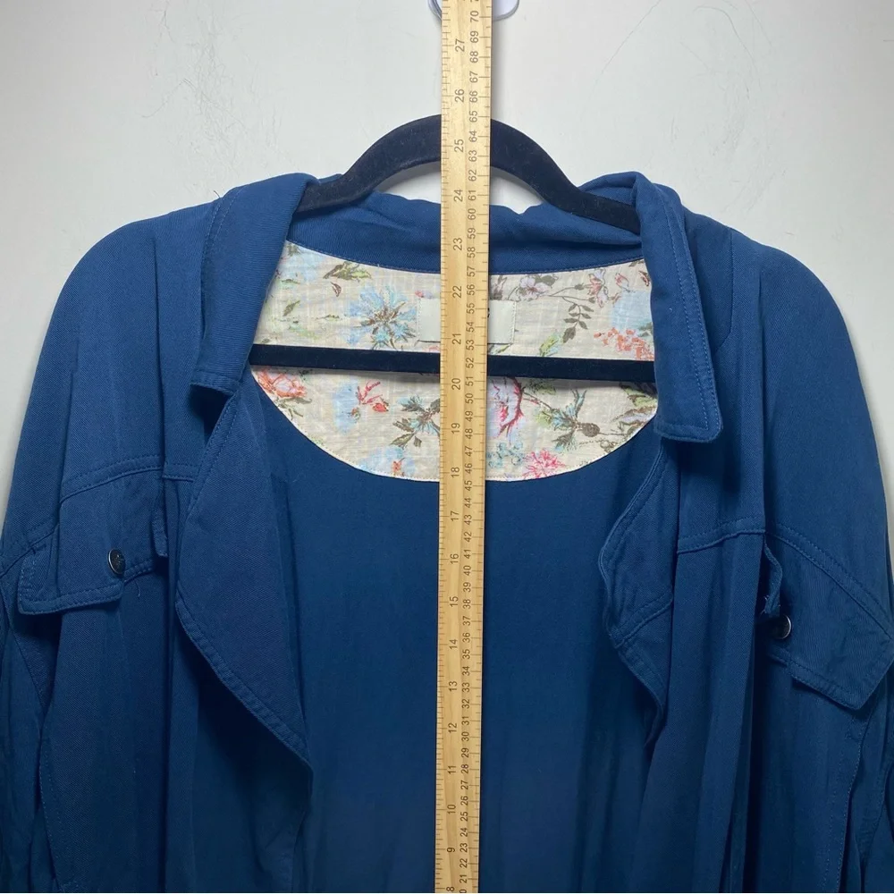 Frye and Co Utility‎ Open Front Jacket Womens Roll Up Sleeves Floral Navy 2XL